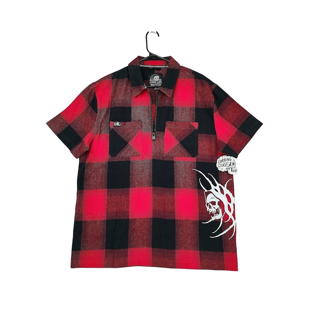 Zumiez Lurking Class Sin Sketchy 1/4 Zip Shirt M Flannel Red Black Buffalo Plaid